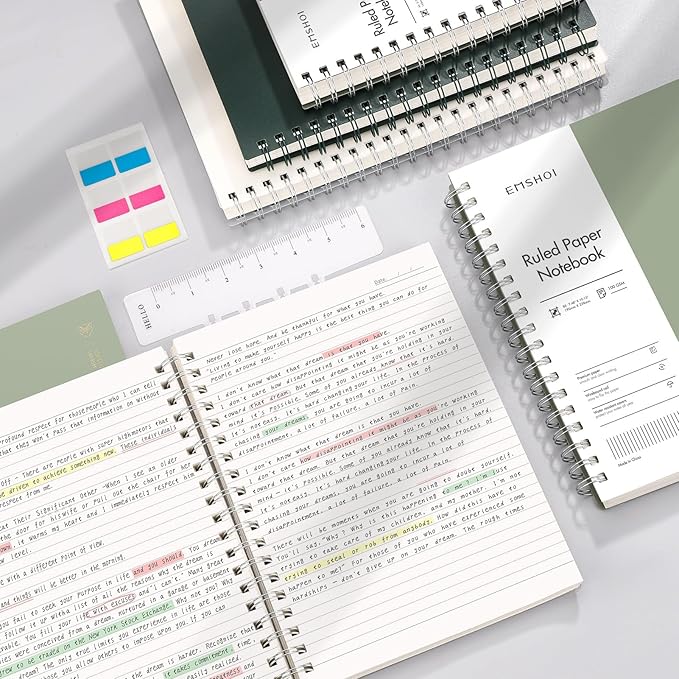 EMSHOI Lined Spiral Journal Notebook, B5 College Ruled Notebook, 300 Pages/150 Sheets, 100gsm Acid-Free Paper, Waterproof Softcover Notebook for School, Work, Note Taking, 7.48" × 10.15" - Light Green