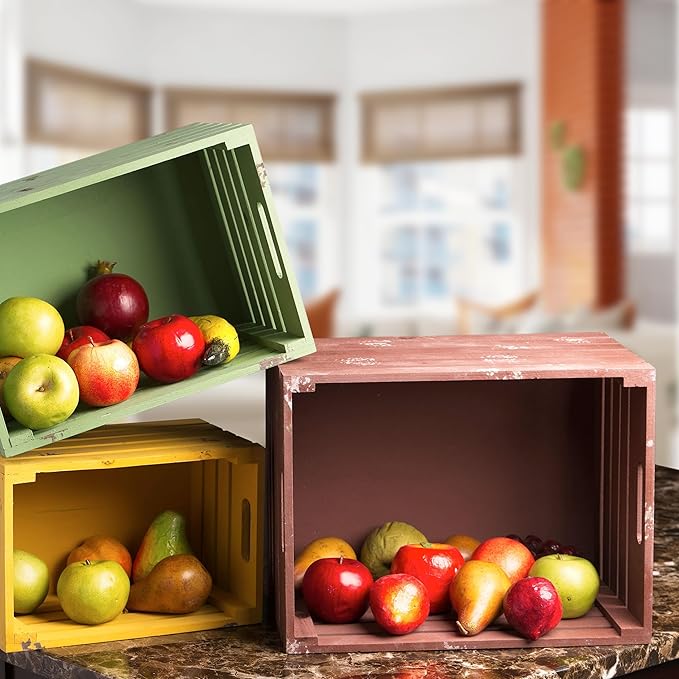 wald imports - Set of 3 Red, Green & Gold Wooden Crates for Storage - Decorative Wooden Crate Set for Home Decoration & Display - Vintage Storage for Household Goods