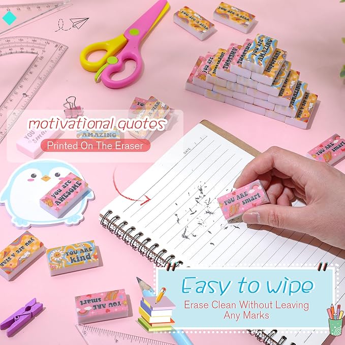 180 Pcs Inspirational Erasers for Kids Christian Pencil Erasers Bulk, Back-to-School Gifts Motivational and Cute Supplies for Students Classrooms, Drawing(Boho,Inspirational)