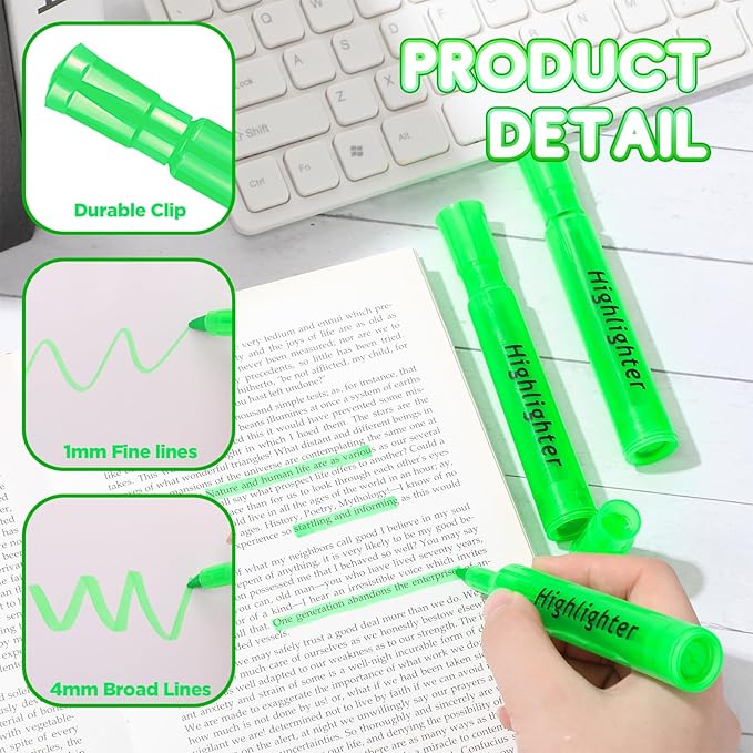 Qilery 72 Pack Highlighters Bulk, Tank Style Chisel Tip Highlighters Markers Quick Drying for Kids and Adult Coloring, Classroom Home Office School Supplies (Green)