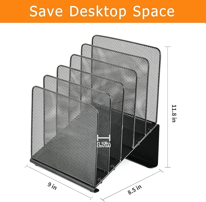 File Organizer for Desk, File Folder Organizer with 5-Section Vertical Rack, Suitable for Home Office Document Organization and Storage(Black)