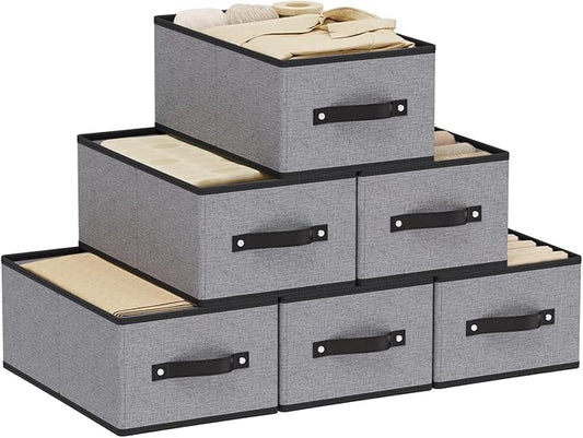 Clothing Storage Bins, 16.1 × 9.8 × 6.5 Inch Storage Cubes with Handles, Foldable Closet Organizers, Gray, Large, 6-Pack