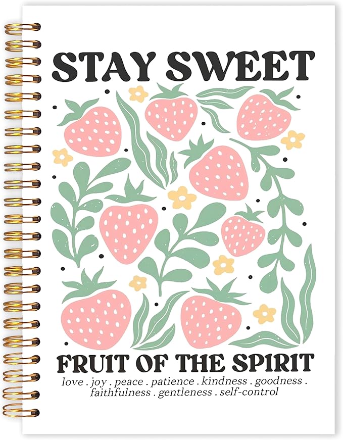 Qabliqo Fruit of the Spirit Christian Spiral Notebooks, Strawberry Bible Journals for Writing, Religious Scripture Journal for Women, Bible Verse Notebook for Note Taking, 5.5x8.3 Inch