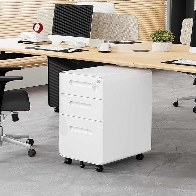 3 Drawer File Cabinet with Lock and 4 Keys, Mobile Metal Filing Cabinet, File Cabinets for Home Office, Under Desk, Pre-Assembly, File Drawer, Letter/Legal/A4 Hanging File Folders