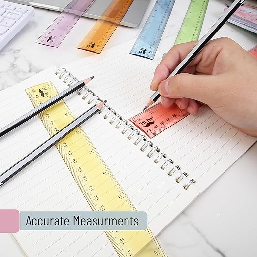 Mr. Pen- Plastic Rulers, 12 Inch, 6 Pack, Pastel Colors, Metric & Imperial, Clear Ruler Set, Cute Ruler 12 Inch