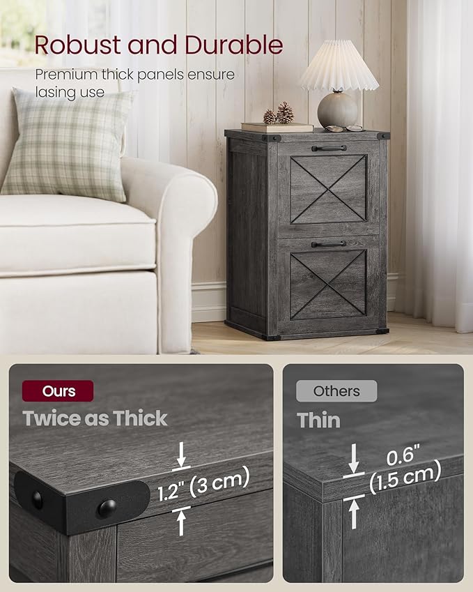 VASAGLE File Cabinet, Filing Cabinet with 2 File Drawers, Printer Stand, Fit A4, Letter Size, Hanging File Folders, Modern Farmhouse Style, for Home Office, Misty Gray UOFC048G01