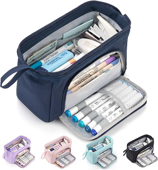 HVOMO Pencil Case Large Capacity Pencil Pouch Handheld Pen Bag Cosmetic Gift for Office School Teen Girl Boy Men Women Adult (Navy)