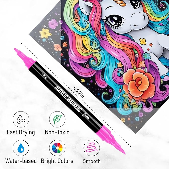 120 Colors Acrylic Paint Markers, Dual Tip Fine Tip and Brush Tip Pens Contain 24 Metallic Color for Stone, Wood, Calligraphy, Canvas, Ceramic, Metal, Glass, Rock Painting, DIY Crafts