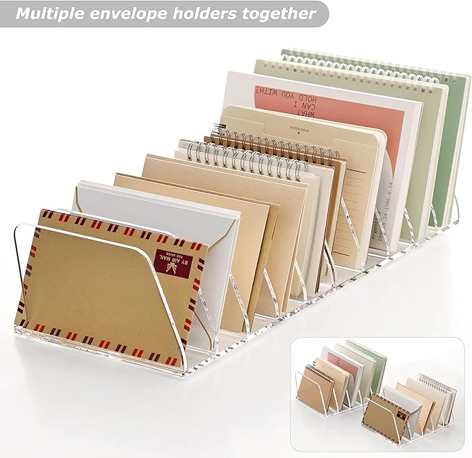 SANRUI Acrylic File Organizer for Desk, Clear 5-Section Vertical File Folder Holder Stand File Sorters, Mail Envelope Document Organization Rack Bookshelf for Office, Home, Classroom