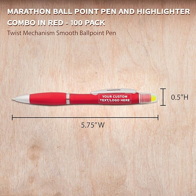 DISCOUNT PROMOS 100 Marathon Gel Highlighter Pens Pack - Customizable Text, Logo - Twist Mechanism, Ballpoint - Red