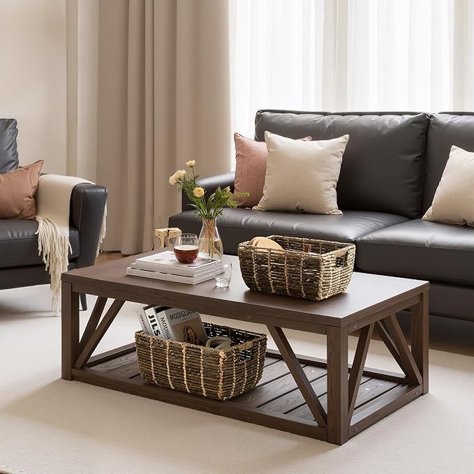 StorageWorks Wicker Baskets for Decor, Decorative Storage Basket with Built-in Handles, Vintage Banana Leaf Organizer for Home Decor, Set of 2