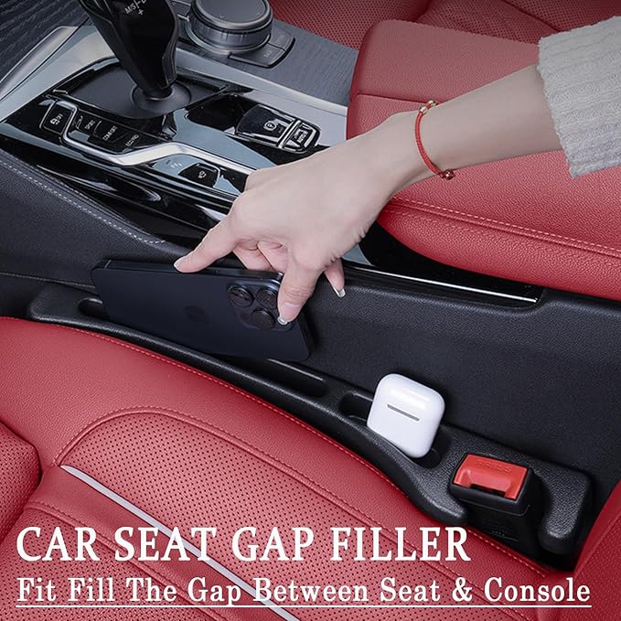 Car Seat Gap Filler, car in between seat catcher 2-Pack No-Drop Seat Side Gap Seam Filler Organizer, Universal filler between car seat and console (Black)