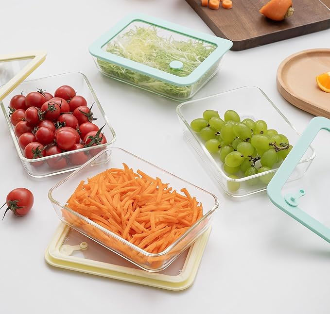 Urban Green Glass Food Container Set with Glass Lid, 4 Pack, Food Storage Containers with Airtight Lid, LeakProof, 100% Plastic Free, Meal Prep Container Set