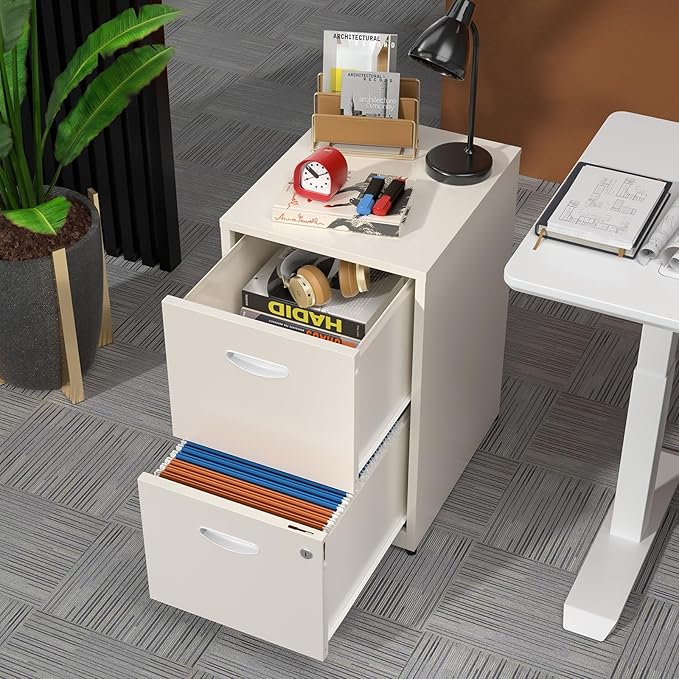 Filing Cabinet 2 Drawer with Lock, Under Desk Metal Filing Cabinet, Two Drawer Vertical File Cabinets Suitable for Letter-Size Files, Light Duty Metal File Storage for Home Office - Assembly Required
