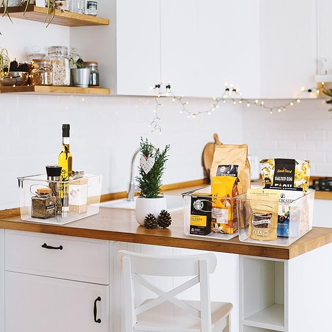 Sorbus Medium Clear Plastic Storage Bins for Shelves, Clothes, with Handle - Clear Storage Bins, Drawer, Shelf, Closet, Pantry, Fridge, Freezer Organizer Bins, Closet Organizers and Storage (4 pack)