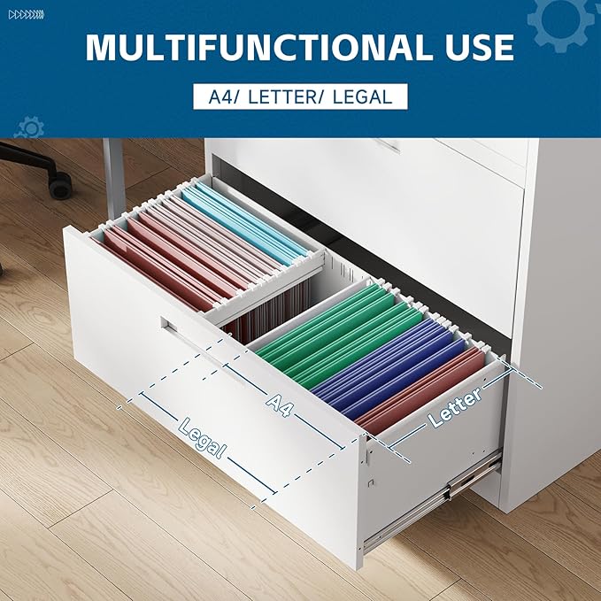 3-Drawer Metal File Cabinet, Lateral Vertical Filing Cabinets for Home Office, Locking Cabinet with Storage Shelves, Legal/Letter/A4 Size Office File Cabinet,(White, Assemble Required)