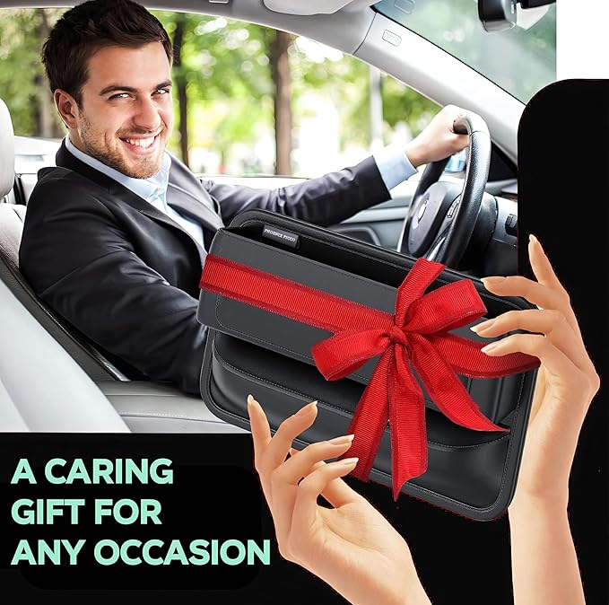 Universal Leather Car Seat Gap Filler Organizer – Side Pocket Storage Box for SUV & Truck, Essential Car Accessories for Men & Women, Center Console Organizer (Premium Black)