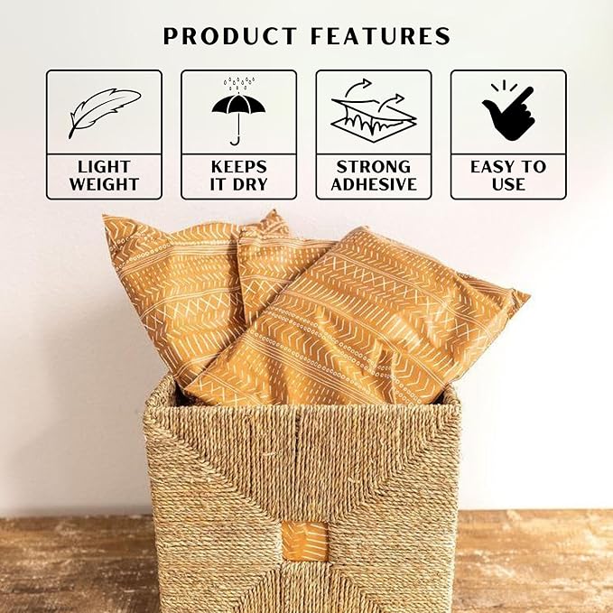Poly Mailers 6x9 Inch 100 Pack Small Shipping Bags Strong Thick Mailing Envelopes | Self Sealing Adhesive | Waterproof & Tear Resistant | Small Business Packaging for Clothing - Boho Brown