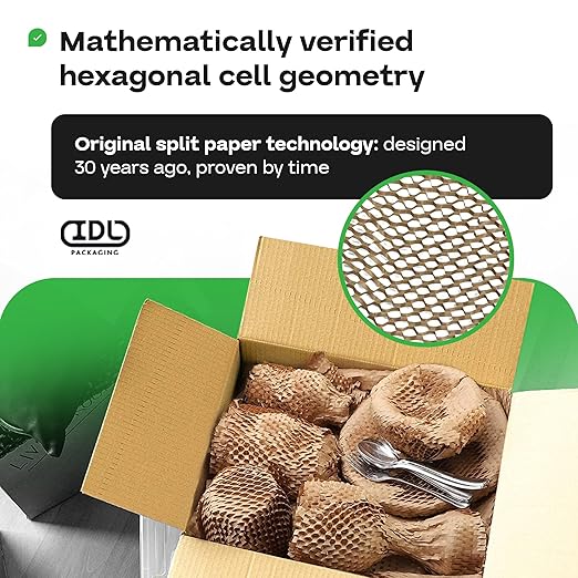 IDL Packaging HexcelWrap Cushioning Kraft Paper 15.25" x 300' in Self-Dispensed Box – Eco-Friendly Honeycomb Alternative to Bubble Wrap – Innovative Packing Paper Roll for Shipping and Moving