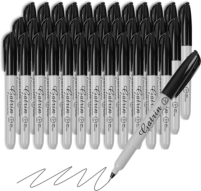 Ultra Fine Point Black Permanent Markers, 36 Pack Ultra Fine Point Black Permanent Marker set, Works on paper, Plastic, Stone, Glass, Metal