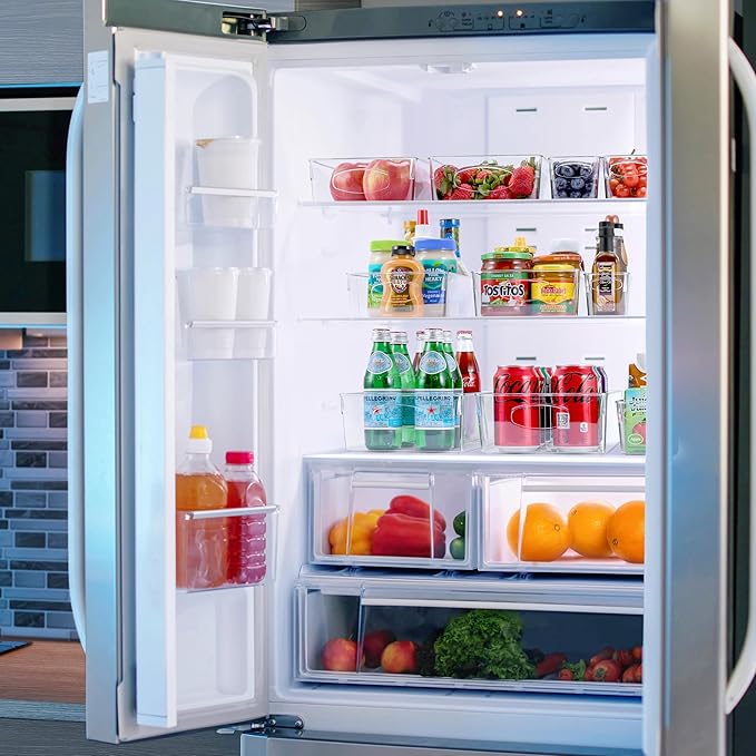 Sorbus Small Clear Plastic Storage Bins for Organizing, 10 Pack Clear Organizer Bins with Handles, Plastic Storage Bins for Closet, Pantry, Fridge, Medicine Cabinet Organizer, Shelves, Freezer, Drawer