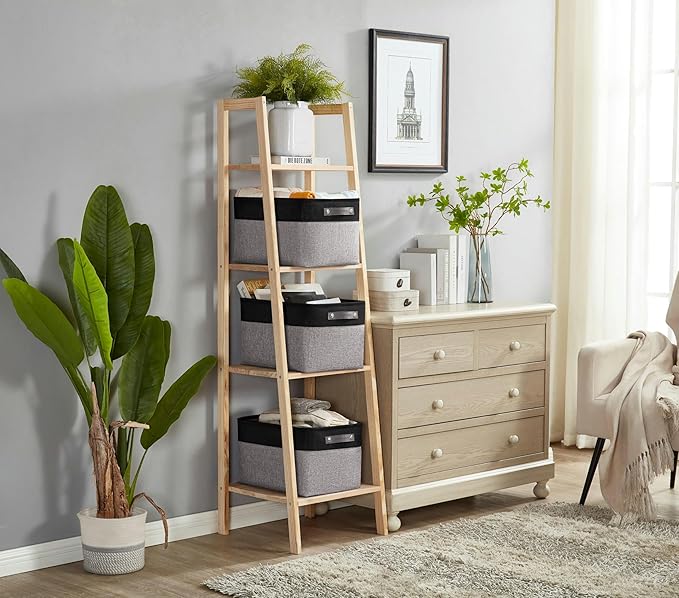 DECOMOMO Storage Baskets for Shelves - Fabric Storage Bins, Linen Closet Organizers and Storage (Grey & Black, XL - 3 Pack)