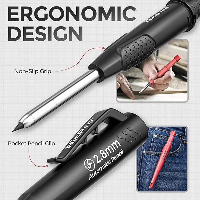 Nicpro 3 Pack CP3000 Carpenter Pencil with Sharpener, Mechanical Carpenter Pencils with 57 Refills, Construction Pencil Heavy Duty Woodworking Pencils for Architect Marking (Red, Black, Yellow)