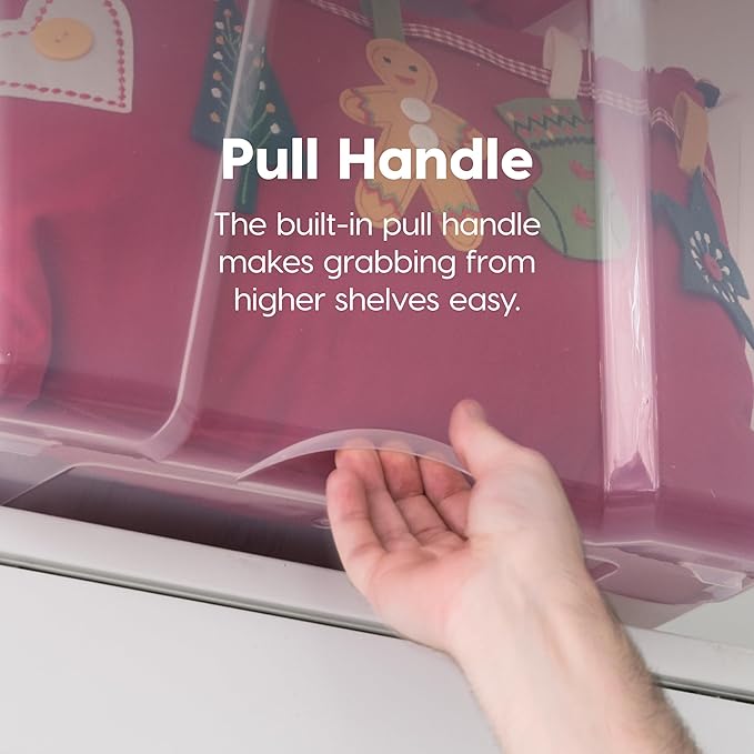 IRIS USA 94 Qt. Stackable Plastic Storage Bins with Lids, 2 Pack - BPA-Free, See-Through Organizing Solution, Latches, Durable Nestable Containers, Secure Pull Handle, Made in USA - Red