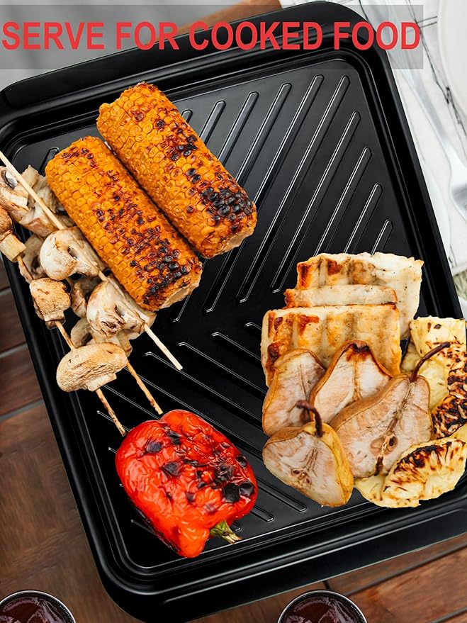 Extra Large Grilling Prep and Serve Trays, 17.3x13 inch BBQ Tray for Raw and Cooked Food, Melamine Serving Trays for Food, Set of 2, Black and White