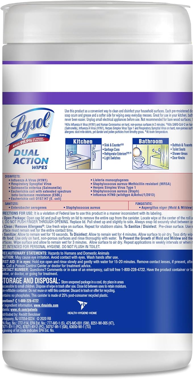 Lysol Dual Action Disinfectant Wipes, Multi-Surface Antibacterial Scrubbing Wipes, For Disinfecting and Cleaning, Citrus Scent, 75ct (Pack of 4), Packaging May Vary