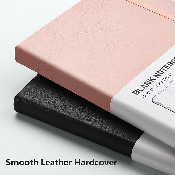 RETTACY Blank Journal Notebook, 192 Pages, A5 Medium Size (5.7'' x 8.3''), Leather Hardcover, 100 GSM Thick Paper, for Sketching, Drawing, Painting (Rose Gold)