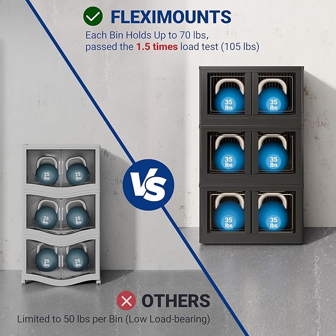 FLEXIMOUNTS 228 QT Stackable Storage Bins With Lids, Collapsible Plastic Storage Bins With Doors and Built-in Wheels For Home Dorm Closet Organizers and Storage, 3 Pack Cubes, Black