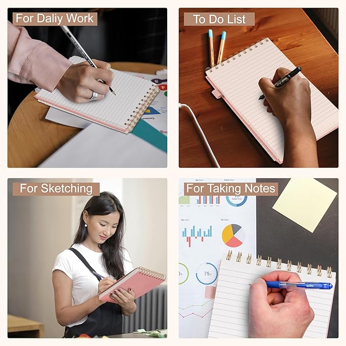 Yoment Top Spiral Notebook 240 Pages Leather Steno Pads 6x9 Top Bound Spiral Notepad 100 GSM College Ruled Notebook Left Handed Notebooks for Work School Office, Pink