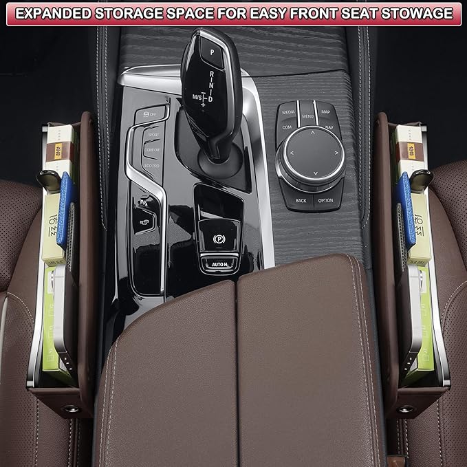 HOLDCY Car Seat Gap Filler Organizer - Leather Console Side Pocket Seat Storage - Stylish and Practical Car Accessories for Cars,SUV,Truck (Brown - 1 Pack)