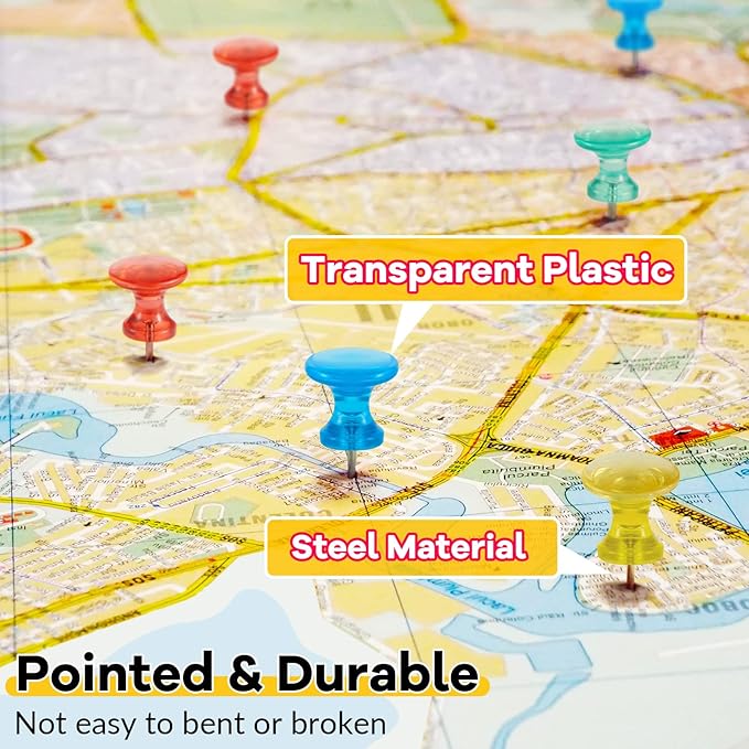 Outus 100 Pcs Giant Push Pins Large Thumb Tacks Plastic Heads 1 Inch Jumbo Push Pins for Cork Board Map Posters Office School(Red, Yellow, Blue, Green, Transparent)