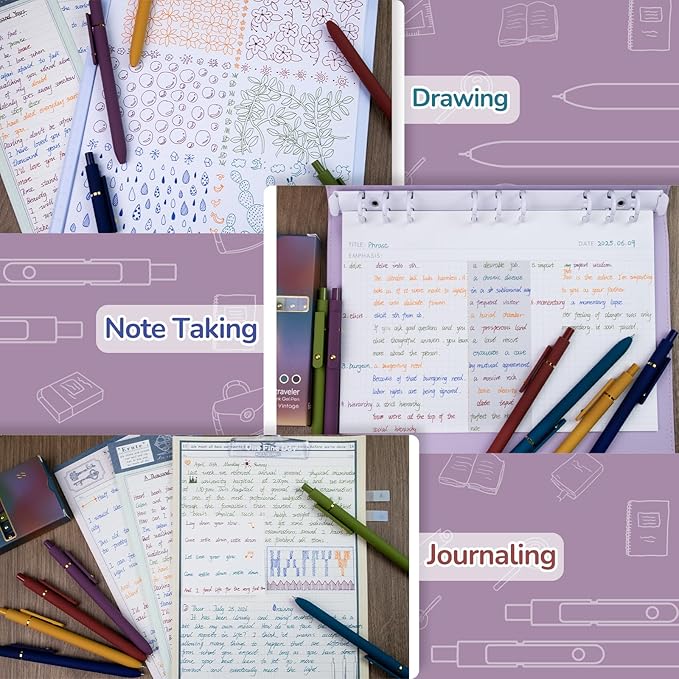 6 Pcs Color Pens for Journaling 0.5mm Fine Point Colored Gel Ink Pen, Smooth Writing Colorful Pens for Note Taking, Gift Set for Women & Men (6 Pcs Vintage Gold)