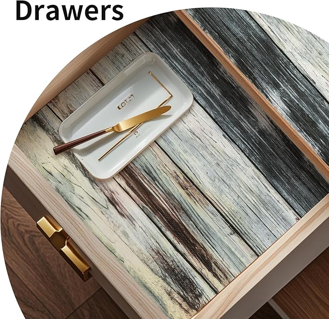 Shelf Liners for Kitchen Cabinets Non Adhesive Drawer Liner 12in x 20FT Blue Shiplap Quatrefoil Thickened Shelf Liner Strong Non-Slip Easy to Clean Tool Box Refrigerator with Knife and Tape Measure