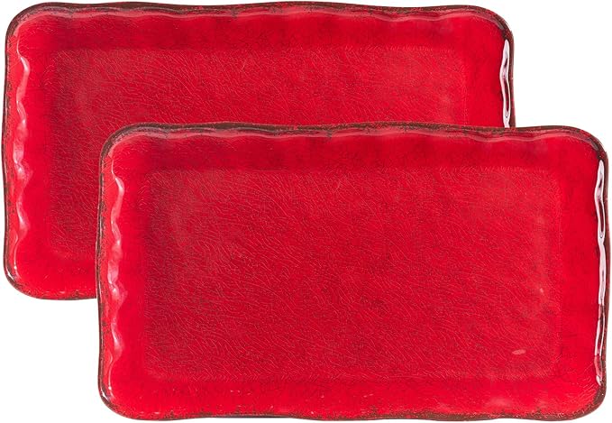 LEHAHA Christmas Melamine Platters for Serving Food, Colored Serving Trays, 17.5 x 10 Rectangular Turkey Serving Tray, Set of 2, Perfect for Outdoor, Christmas Parties, Restaurant, Dishwasher Safe