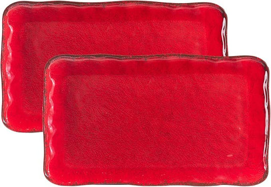 LEHAHA Christmas Melamine Platters for Serving Food, Colored Serving Trays, 17.5 x 10 Rectangular Turkey Serving Tray, Set of 2, Perfect for Outdoor, Christmas Parties, Restaurant, Dishwasher Safe