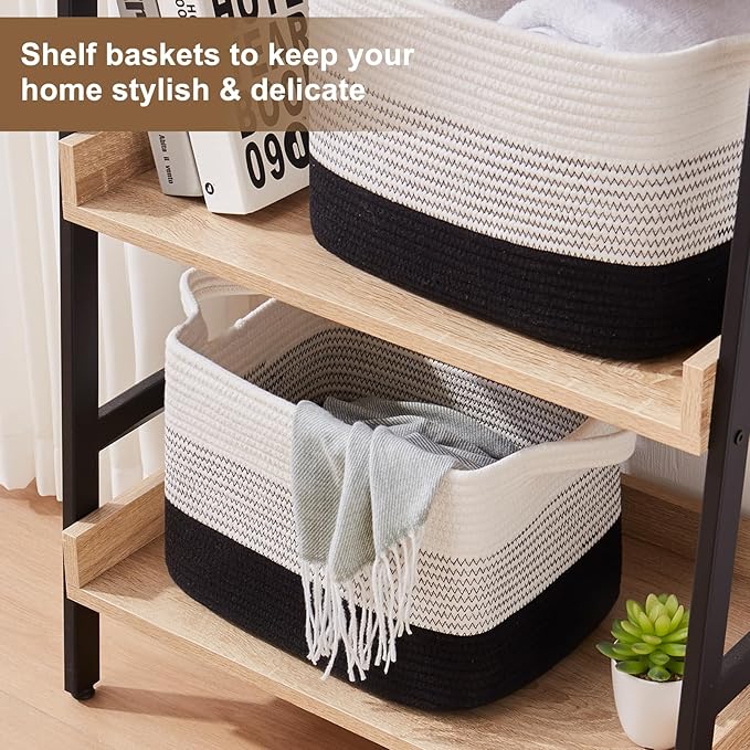 Storage Basket for Organizing, Woven Baskets for Storage, Rectangle Decorative Baskets for Shleves, Closet, Toys, Books, Nursery Organizer Bins - Pack of 3 (Gradient Black, 13"x9.85"x8.7")