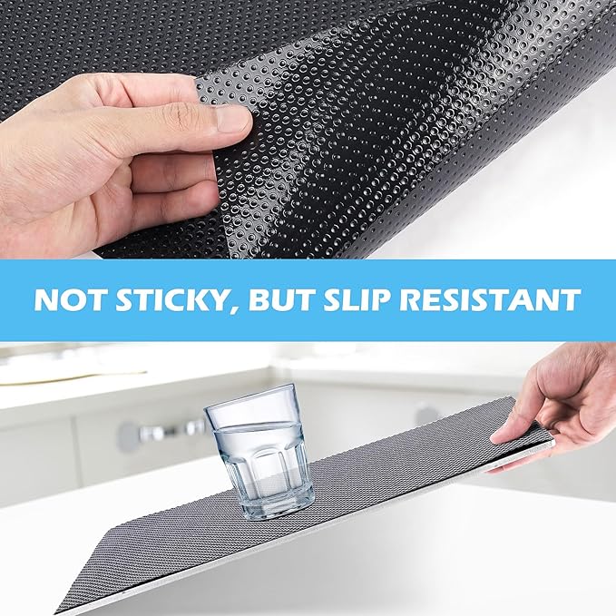 Drawer Liners, Waterproof Shelf Liner, Anti-Slip Non-Adhesive BPA Free Kitchen Cupboard Cabinet Liner Refridge Fridge Mats Sink Protector Strong Durable for Home (Black/15.7in x 20Ft)