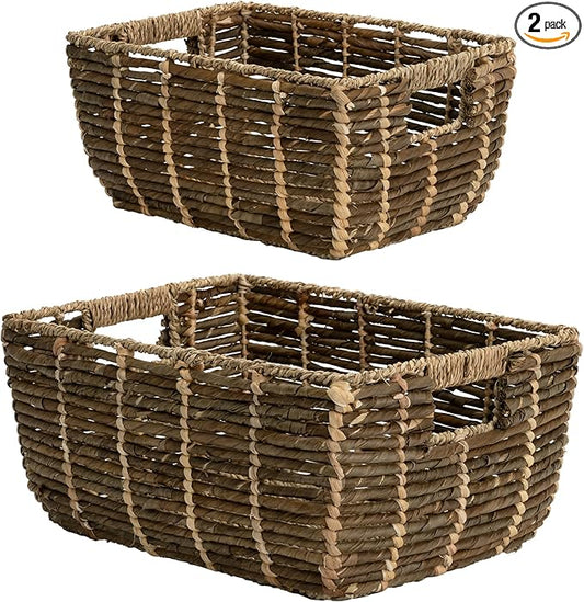 StorageWorks Wicker Baskets for Decor, Decorative Storage Basket with Built-in Handles, Vintage Banana Leaf Organizer for Home Decor, Set of 2