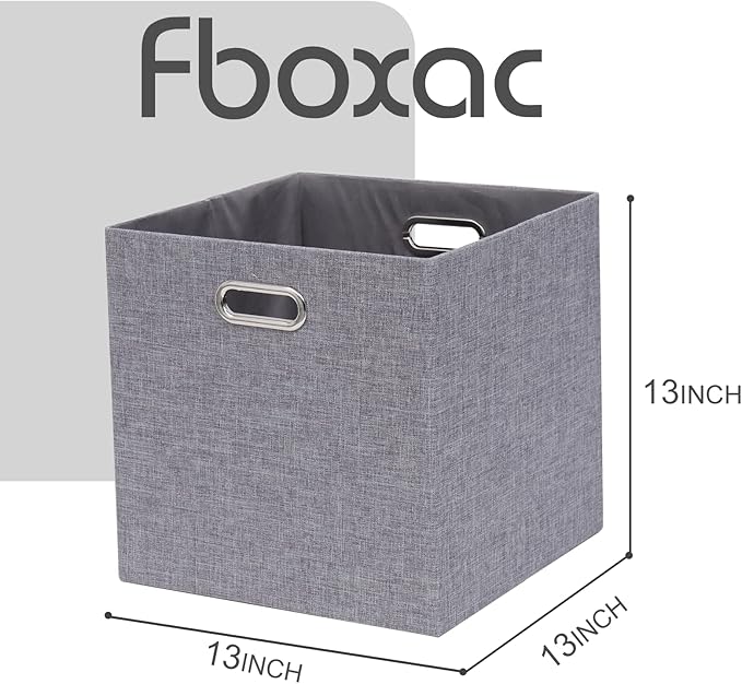 Collapsible Organization Basket Fabric Foldable Box with Handles, 13x13 Cube Storage Bins Set of 4, Thick and Heavy Duty Storage Baskets for Shelves Bedroom Livingroom,Gray