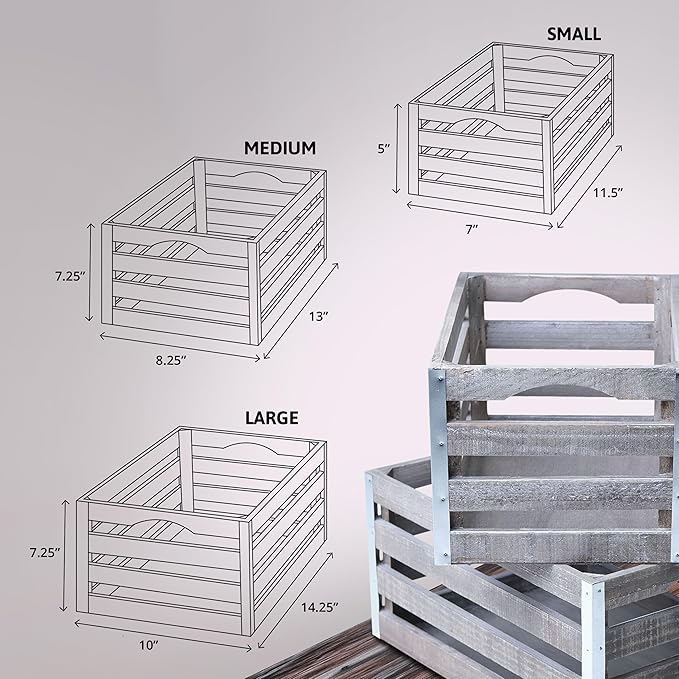 wald imports - Set of 3 Rustic Distressed Wooden Crates for Storage - Decorative Wooden Crate Set for Home Decoration & Display - Vintage Storage for Household Goods