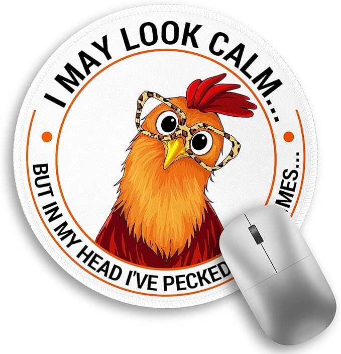 Funny Chicken Mouse Pad, Small Round Rooster Mouse Pads for Desk, Mini Travel Mousepad for Work Wireless Computer Laptop, Office Desk Accessories, 8.6 x 8.6 inch