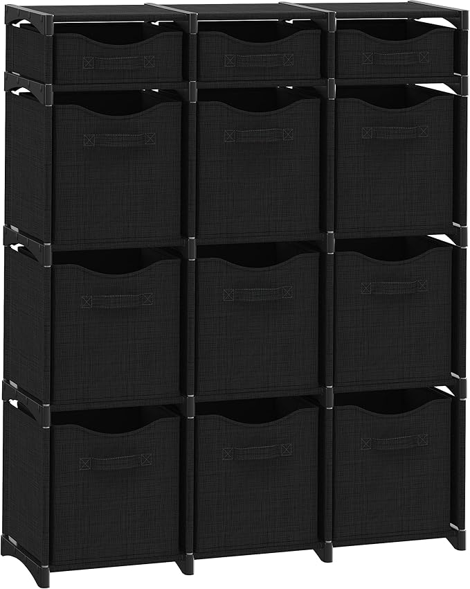12 Cube Closet Organizers And Storage | Includes All Storage Cube Bins | Easy To Assemble Closet Storage Unit With Drawers | Room Organizer For Clothes, Baby Closet Bedroom, Playroom, Dorm (Black)