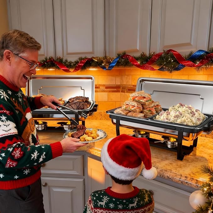 sifer 9Qt 2Pack Chafing Dishes for Buffet [Multi-Size Food Pans] | Chafing Dishes with Screwless Assembly & Stackable [Easy to Store] Design for Wedding/Home/Christmas Buffets, Black