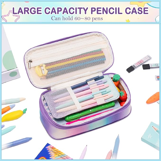 78 PCS Writing & Drawing Set with Cute Pen Case, Office Back to School Supplies Stationary 12 Pastel No Bleed Highlighters, 10 Mechanical Pencils Set 0.5 0.7 & 2.0mm, 6 Colored And 10 Black Gel Pens