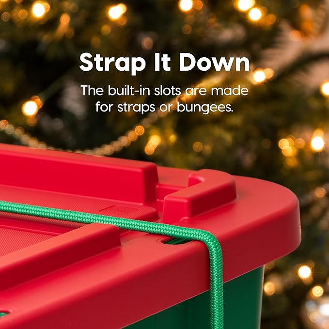 IRIS USA 12 Gallon Heavy Duty Holiday Storage Bins with Lids, 4 Pack - Made in USA, Tough Snap On Lockable Lid Stackable Industrial Rugged Tubs, Garage Organization, Reusable Box - Green/Red