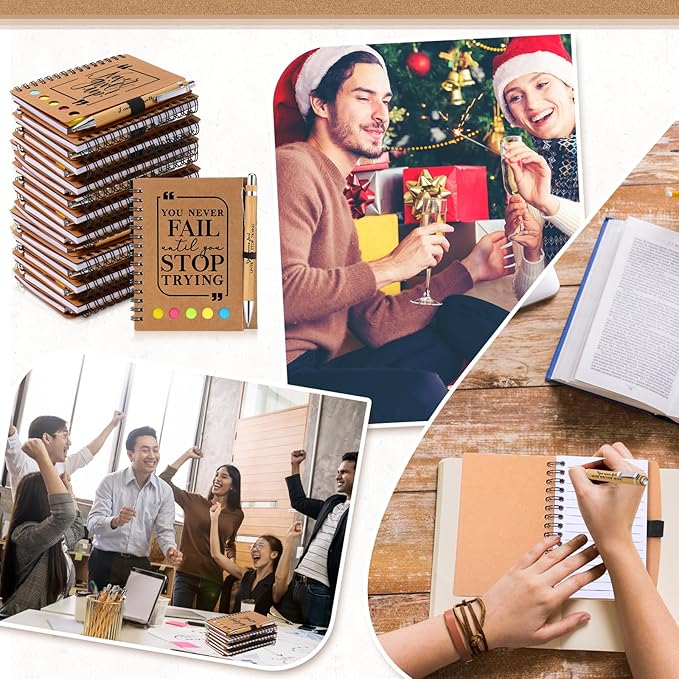 Tenceur Back to School Inspirational Gifts Bulk Employee Appreciation Spiral Notebook with Journals Sticky Note Pen Motivational Thank You Gifts for Teacher Students Team Coworkers Staff(50 Sets)